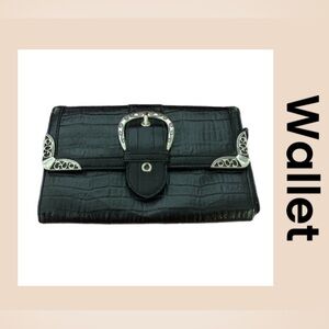 Black Croc Embossed Clutch Wallet